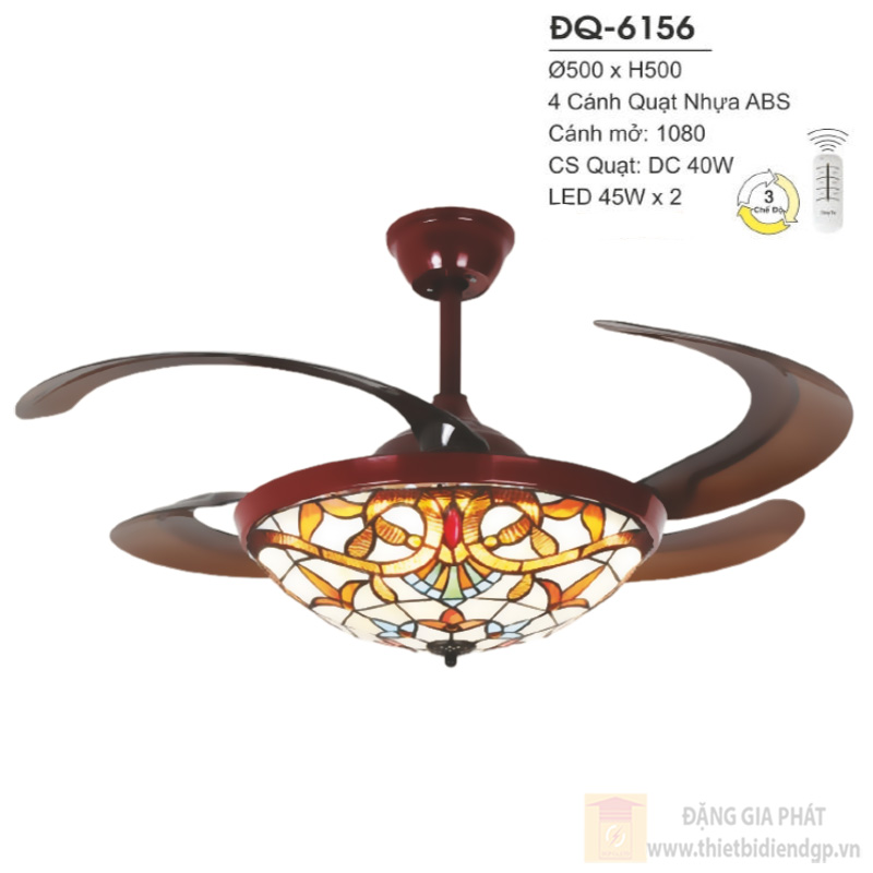 Đèn quạt Hufa Ø500*H500, 4 cánh quạt nhựa ABS, CS quạt 40W