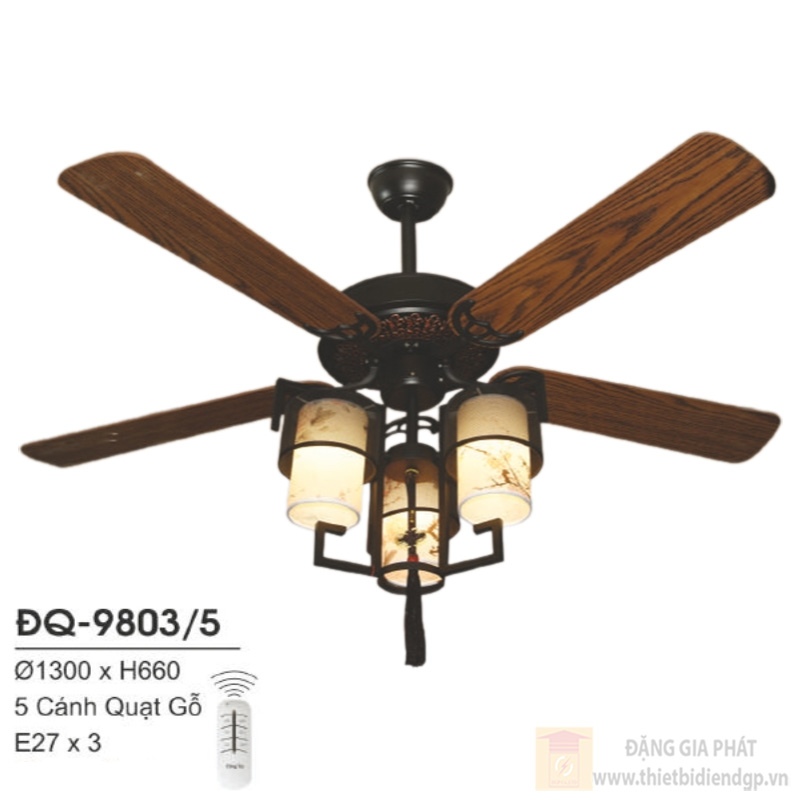 Đèn quạt Hufa Ø1300*H660, cánh quạt Gỗ, E27*3