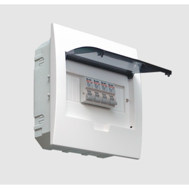 Tủ điện âm tường 4-8 module Sino E4FC4/8L mặt nhựa đế sắt