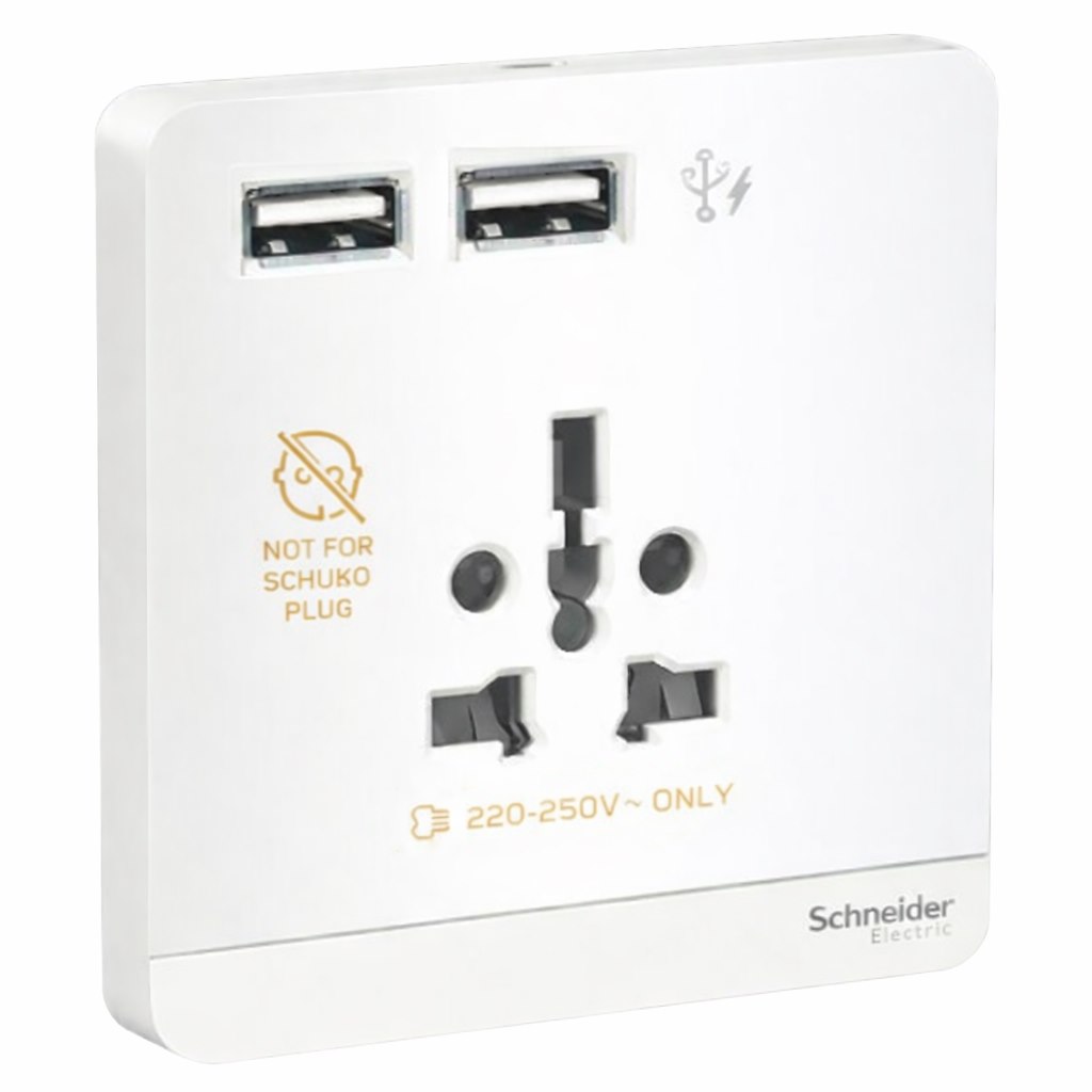 Bộ ổ cắm đa năng và 2 ổ sạc USB màu trắng