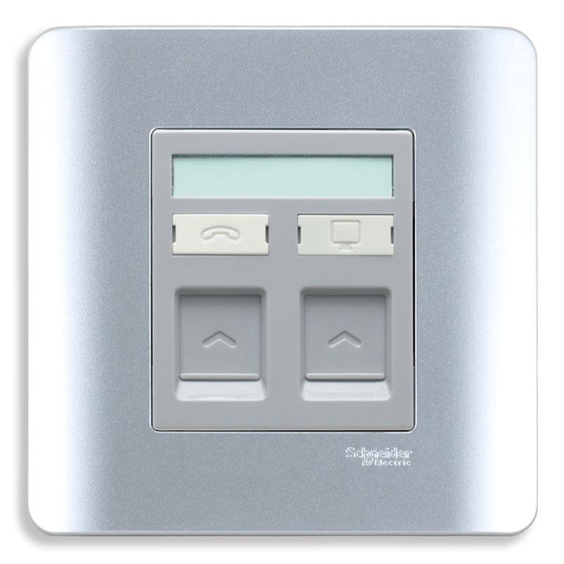 Bộ ổ cắm điện thoại và ổ cắm mạng cat5e màu xám