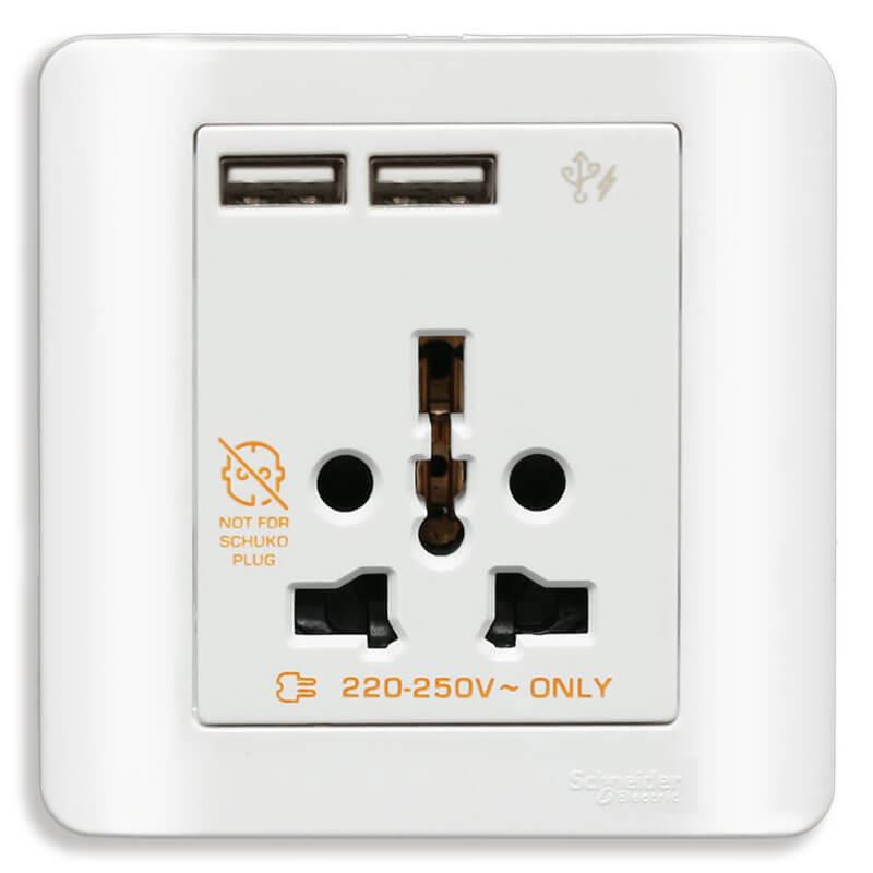 Bộ ổ cắm đa năng và sạc USB đôi màu trắng