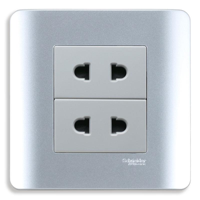 Bộ ổ cắm đôi 2 chấu 10A màu xám
