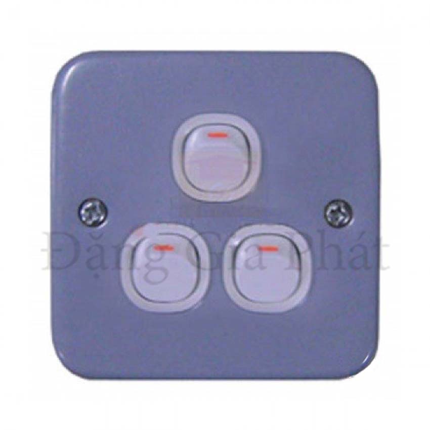 Bộ công tắc ba 1 chiều 10A, mặt kim loại