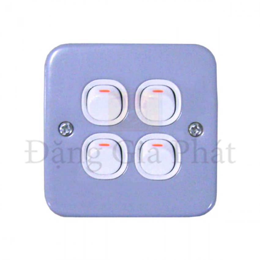 Bộ công tắc bốn 1 chiều 10A, mặt kim loại