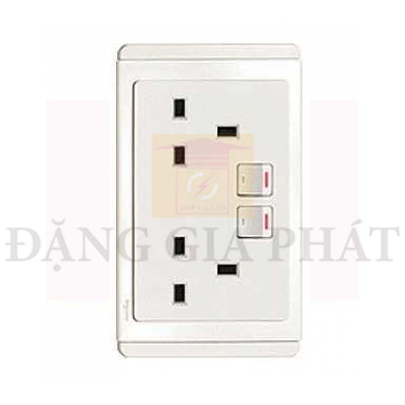Ổ cắm đôi 3 chấu dẹp + 2 công tắc có đèn LED