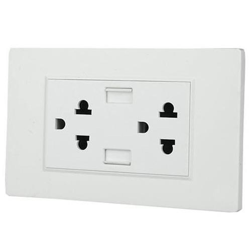 Ổ cắm chữ nhật zigbee + 2 công tắc, kính trắng viền vàng cao cấp