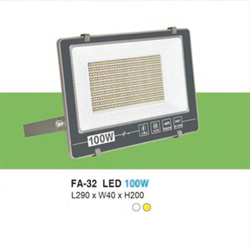 Đèn pha led 100W - L290*W40*H200, ánh sáng trắng, vàng