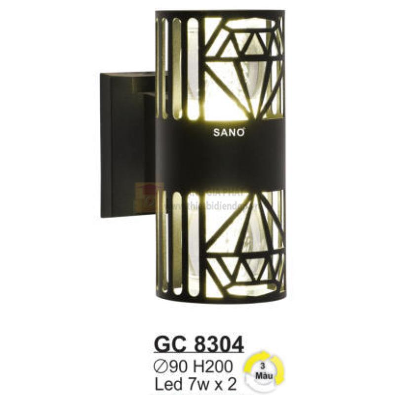 Đèn vách hành lang ngoài trời vỏ nhôm cao cấp Led 7W*2 - 3 màu - Ø90*H200