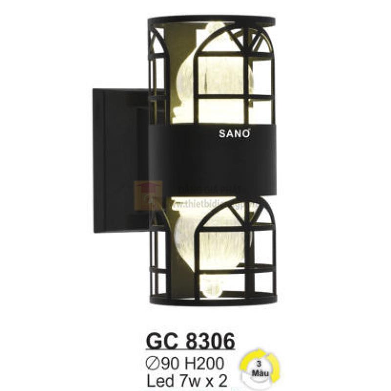 Đèn vách hành lang ngoài trời vỏ nhôm cao cấp Led 7W*2 - 3 màu - Ø90*H200