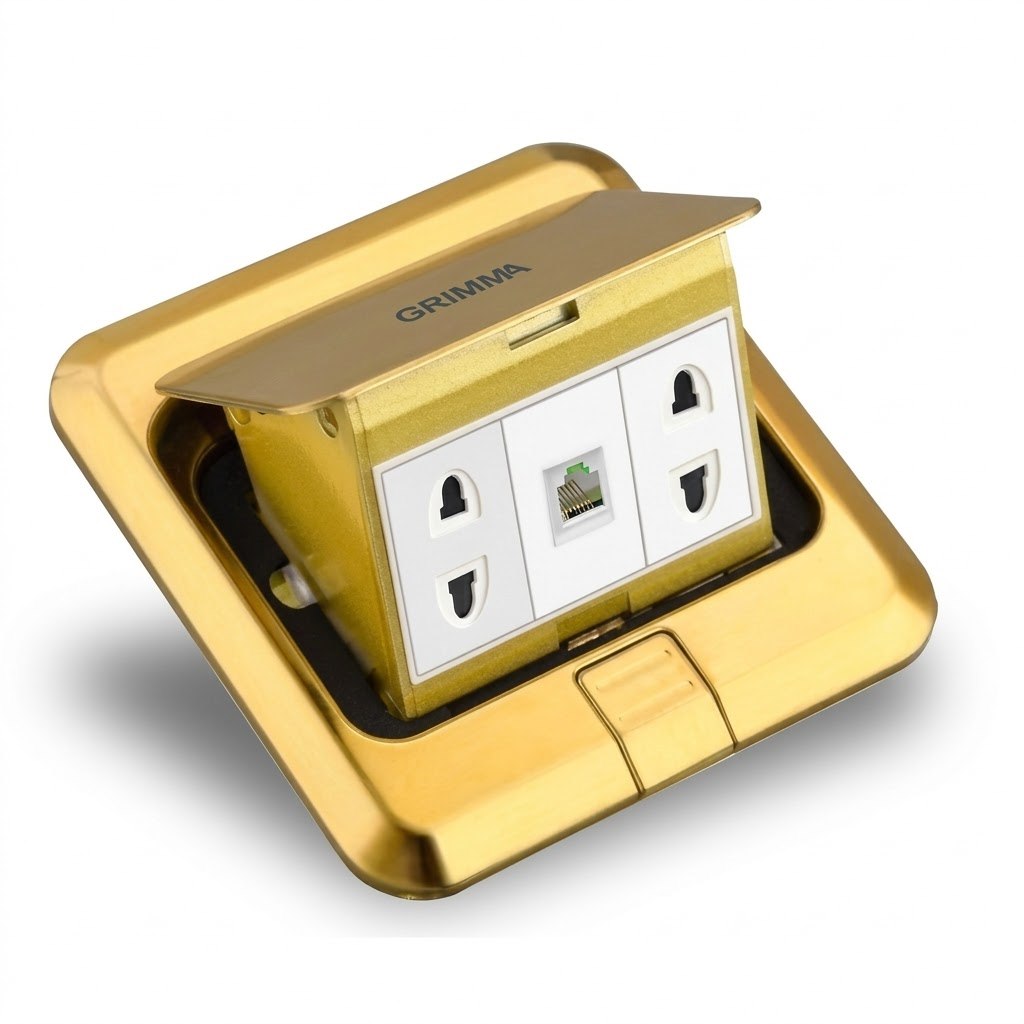 Ổ cắm âm sàn đôi 2 chấu +mạng Grimma GF2S2PCG40