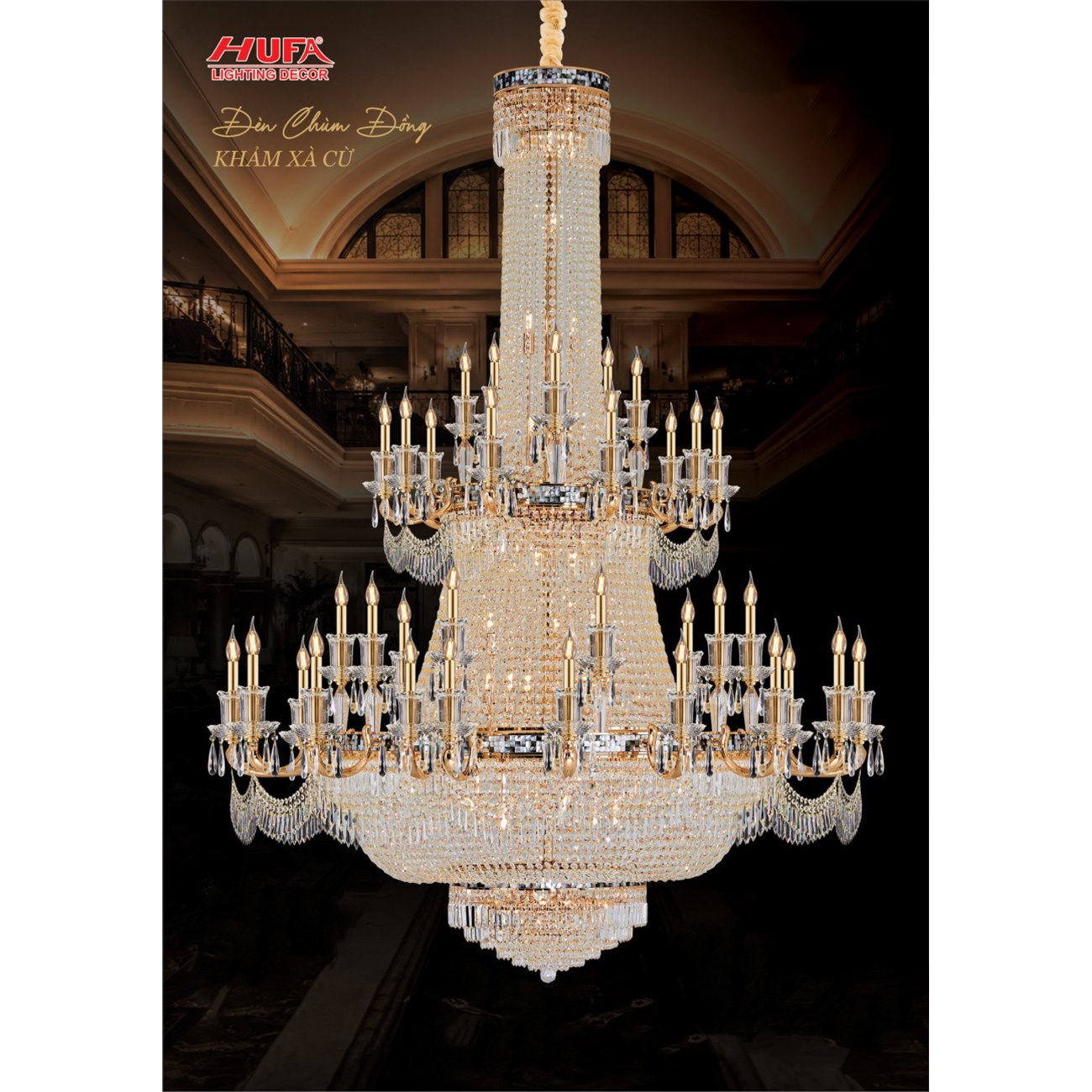 Đèn chùm đồng HUFA CĐ 1234/42 Ø1700*H2250+450