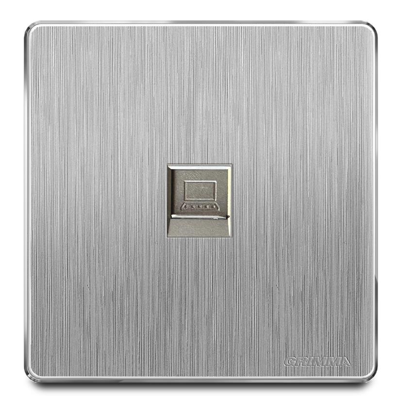 Bộ ổ cắm đơn mạng mặt nhựa vân xước màu xám Grimma G201PC