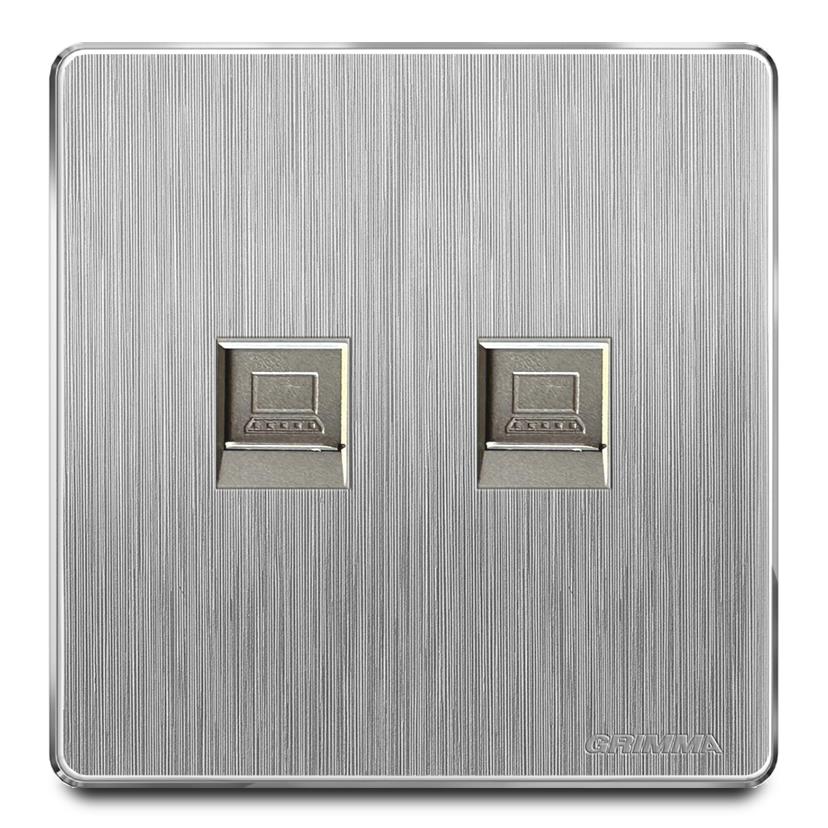 Bộ ổ cắm đôi mạng mặt nhựa vân xước màu xám Grimma G202PC