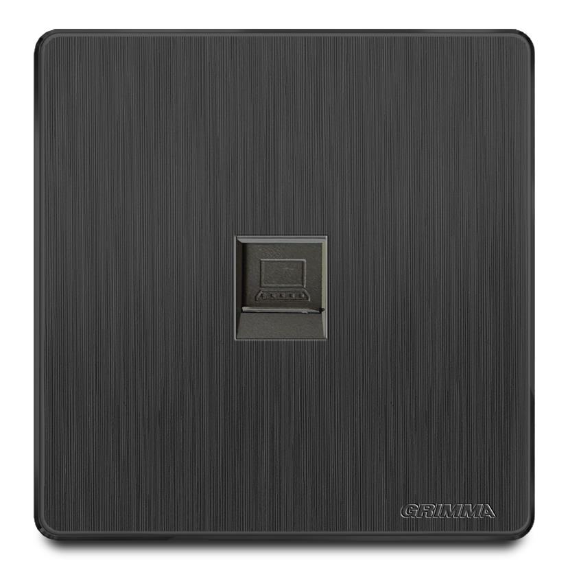 Bộ ổ cắm đơn mạng mặt nhựa vân xước màu đen Grimma G20B1PC