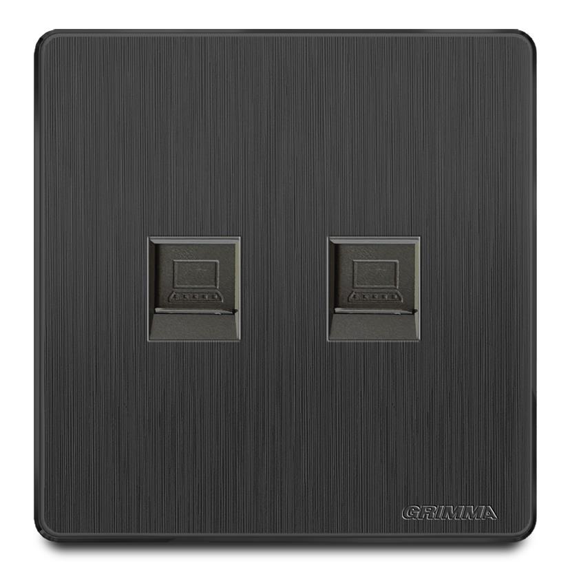 Bộ ổ cắm đôi mạng mặt nhựa vân xước màu đen Grimma G20B2PC