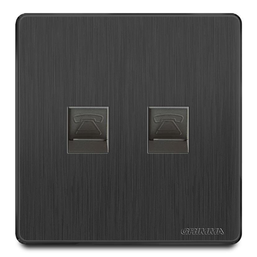 Bộ ổ cắm đôi điện thoại mặt nhựa vân xước màu đen Grimma G20B2TEL