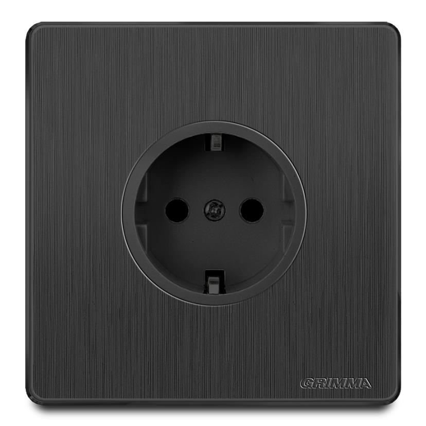 Bộ ổ cắm tròn chuẩn Đức mặt nhựa vân xước màu đen Grimma G20BSC