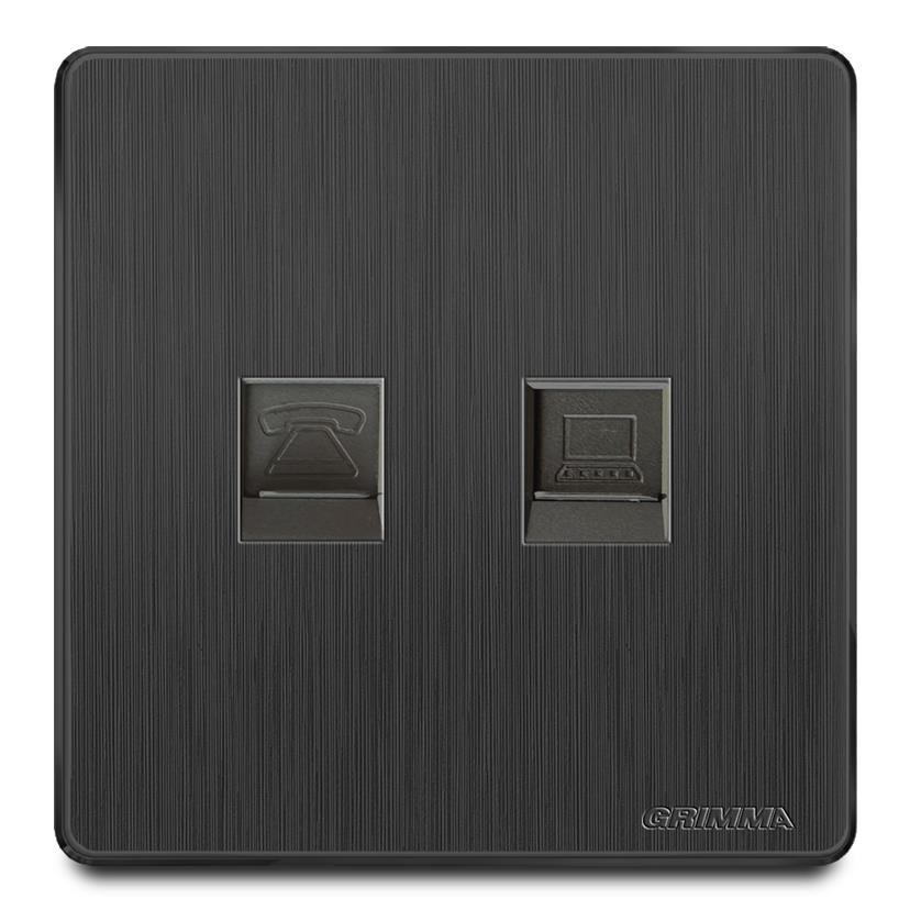 Bộ ổ cắm điện thoại + mạng mặt nhựa vân xước màu đen Grimma G20BTELPC