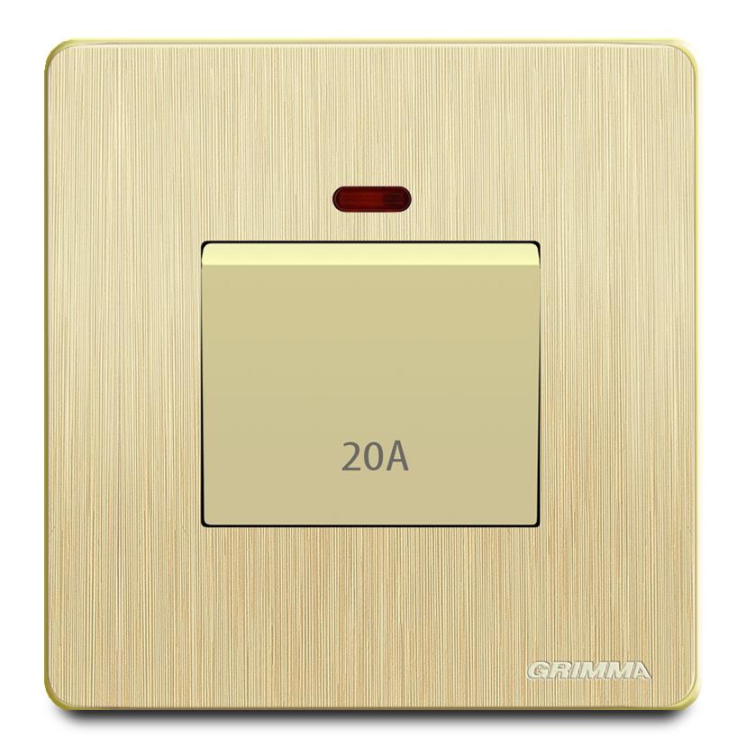 Bộ công tắc 20A mặt nhựa vân xước màu vàng Grimma G20GK20A