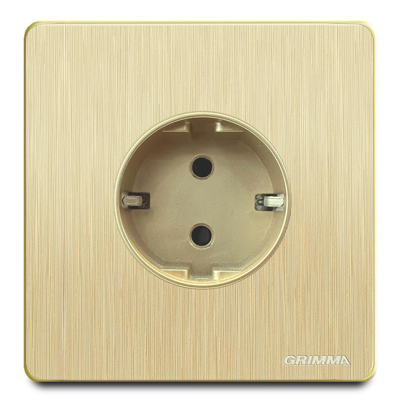 Bộ ổ cắm tròn chuẩn Đức mặt nhựa vân xước màu vàng Grimma G20GSC