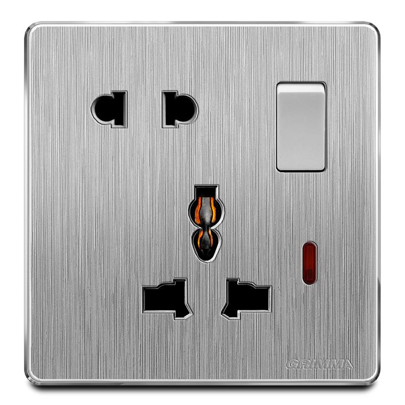 Bộ ổ cắm 2 chấu + 3 chấu có công tắc điều khiển mặt nhựa vân xước màu xám Grimma G20KSK23