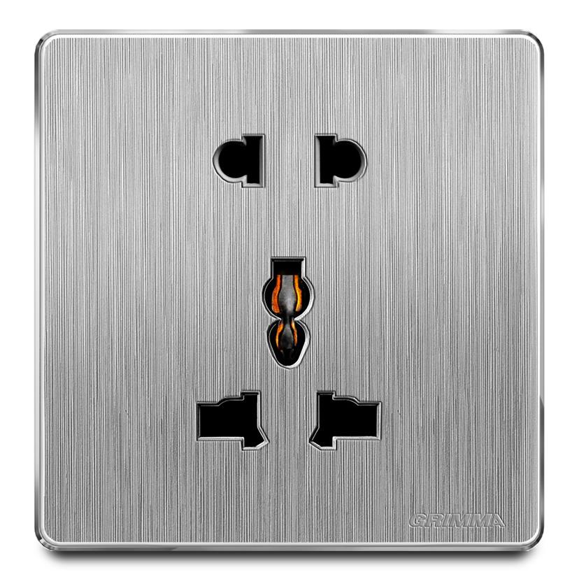 Bộ ổ cắm 2 chấu + 3 chấu mặt nhựa vân xước màu xám Grimma G20SK23