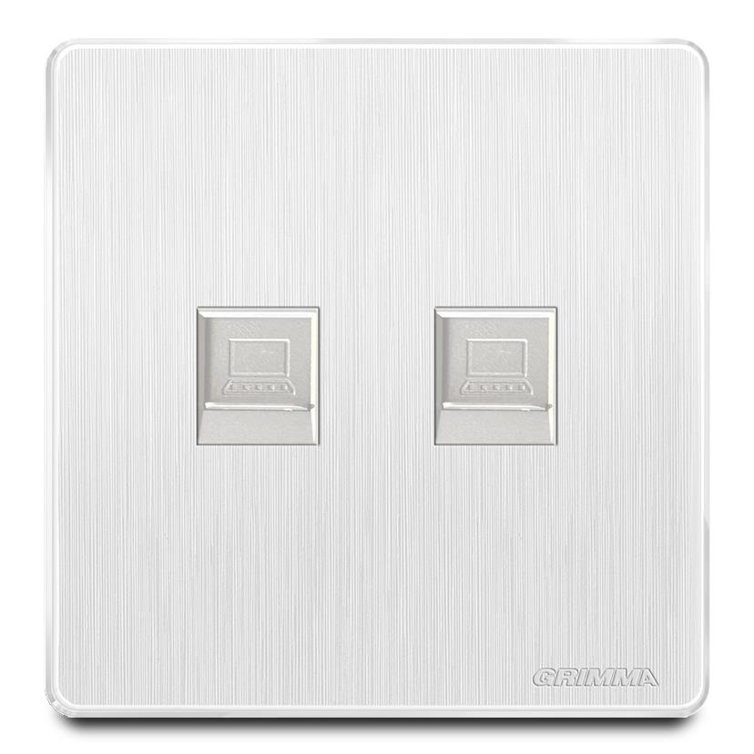 Bộ ổ cắm đôi mạng mặt nhựa vân xước màu trắng Grimma G20W2PC