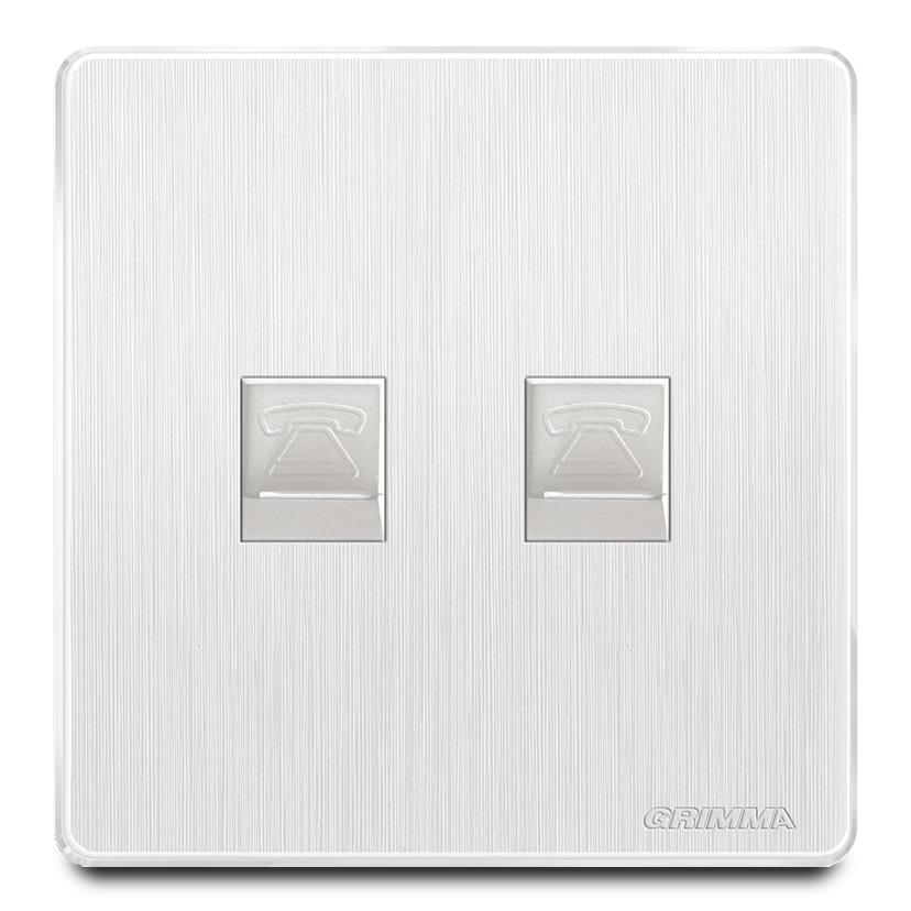 Bộ ổ cắm đôi điện thoại mặt nhựa vân xước màu trắng Grimma G20W2TEL