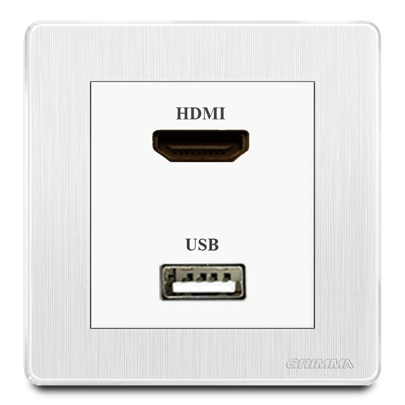 Bộ ổ cắm HDMI + USB mặt nhựa vân xước màu trắng Grimma G20WHDMI