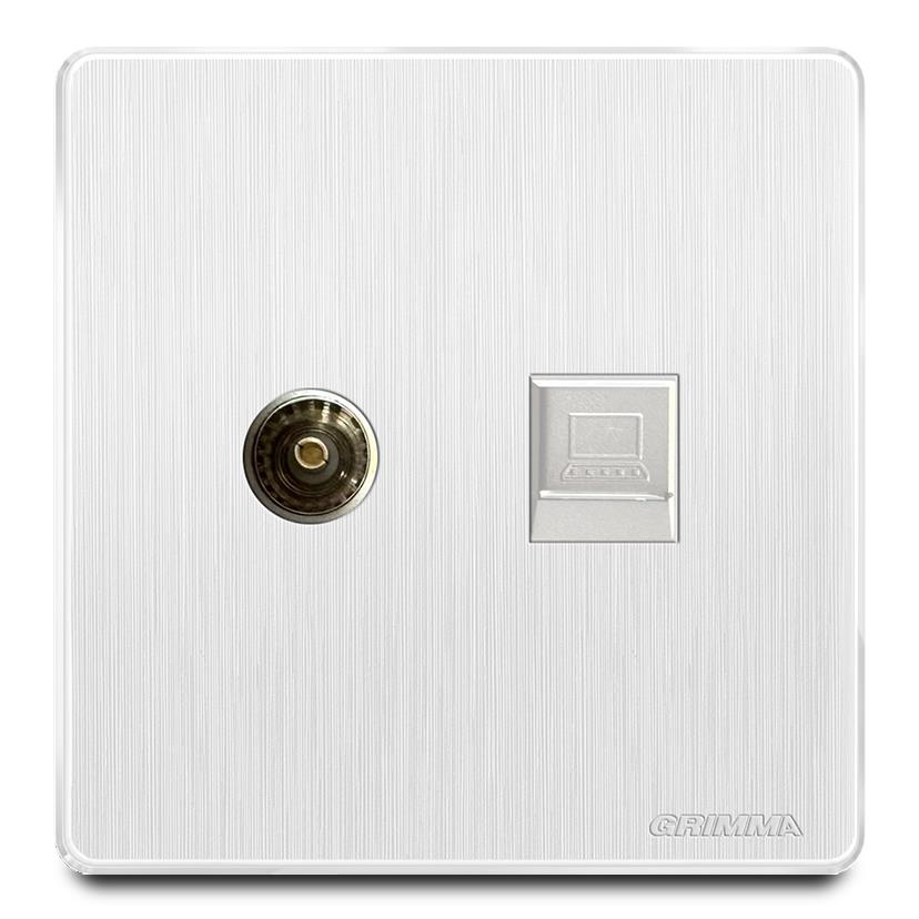 Bộ ổ cắm tivi + mạng mặt nhựa vân xước màu trắng Grimma G20WTVPC