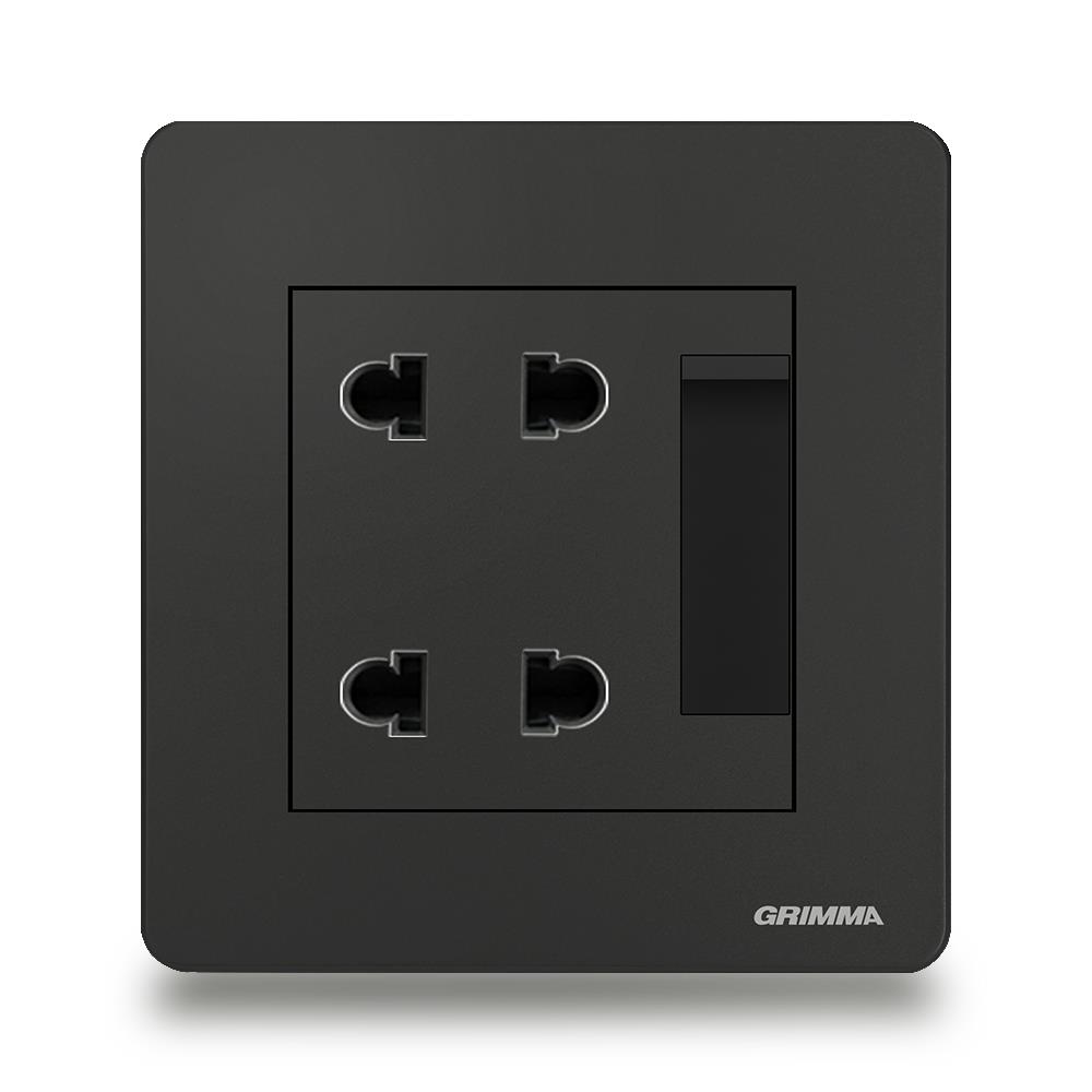 Bộ công tắc 1 chiều + ổ cắm đôi 2 chấu Grimma G3BK11SK23