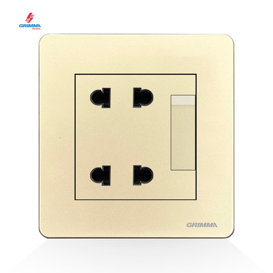 Bộ công tắc 1 chiều + ổ cắm đôi 2 chấu Grimma G3GK11SK23
