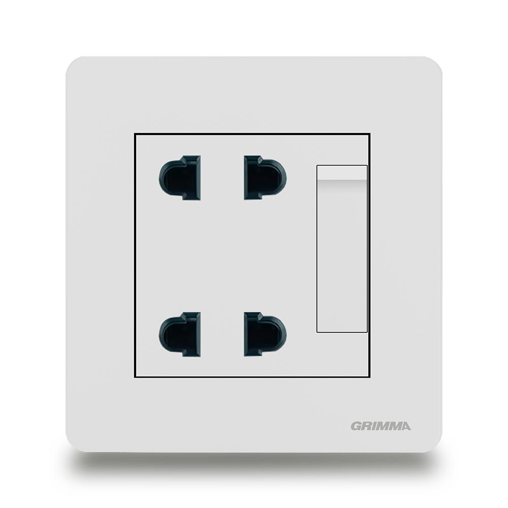 Bộ công tắc 1 chiều + ổ cắm đôi 2 chấu Grimma G3WK11SK23