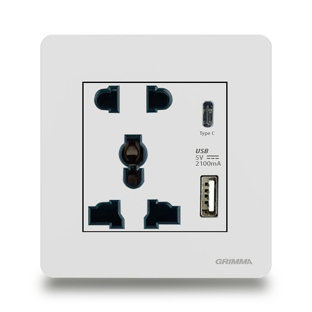 Bộ ổ cắm 2 chấu + 3 chấu + ổ cắm USB Grimma G3WSK23USB