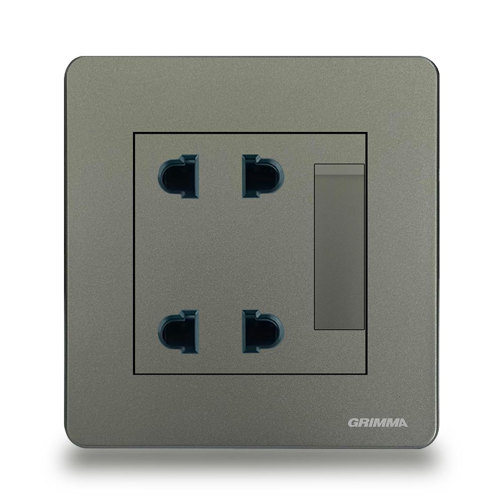 Bộ công tắc 1 chiều + ổ cắm đôi 2 chấu Grimma G4K11SK23