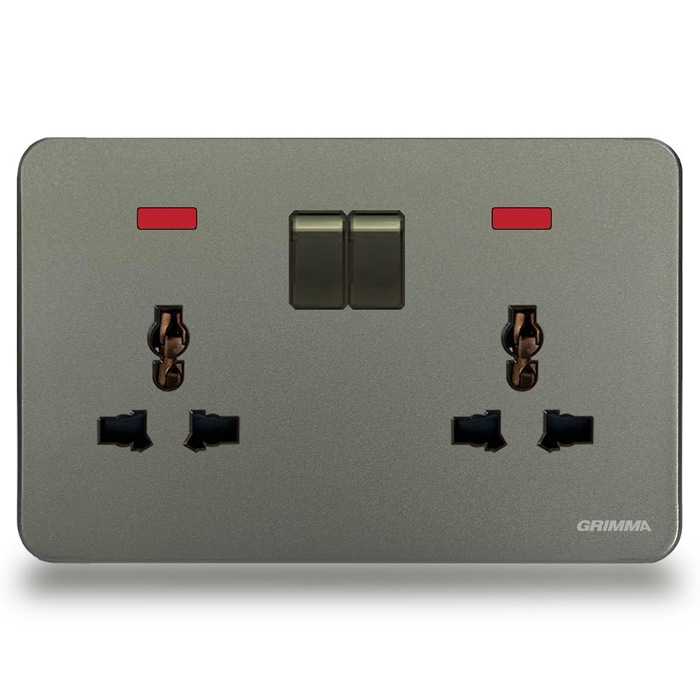 Bộ ổ cắm đôi 3 chấu có công tắc điều khiển Grimma G4SK147