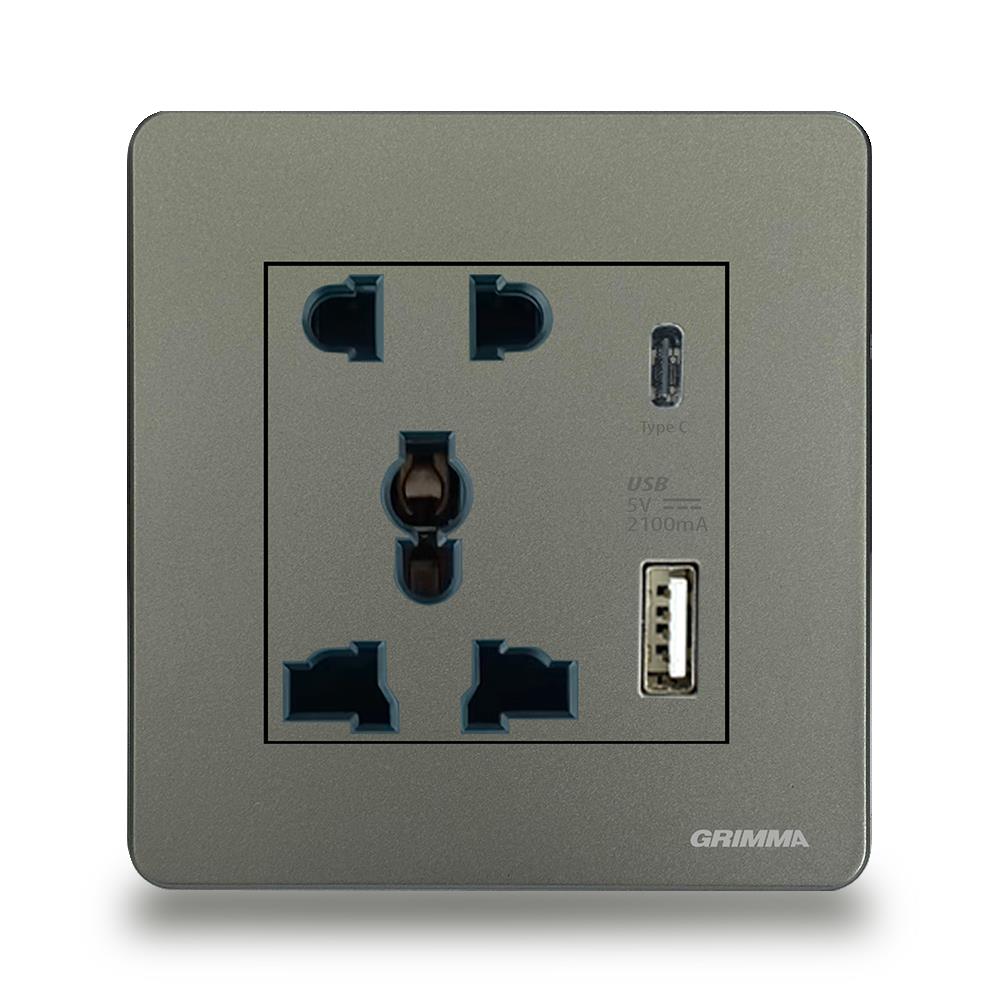 Bộ ổ cắm 2 chấu + 3 chấu + ổ cắm USB Grimma G4SK23USB