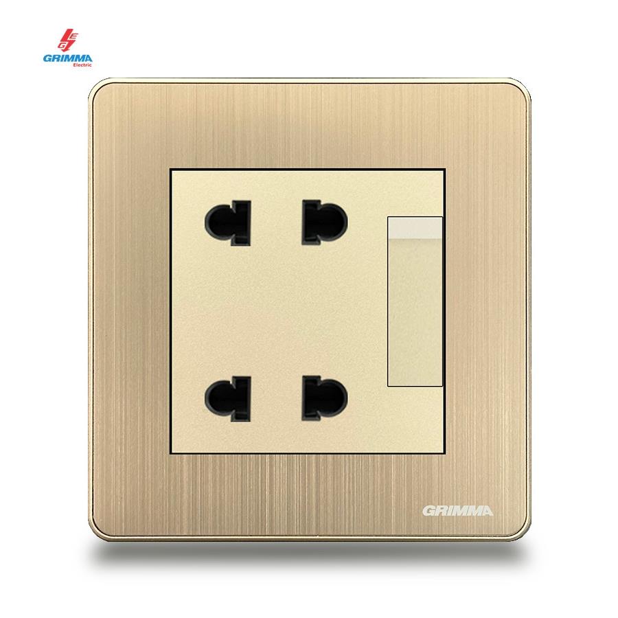 Bộ công tắc 1 chiều + ổ cắm đôi 2 chấu Grimma G5GK11SK23