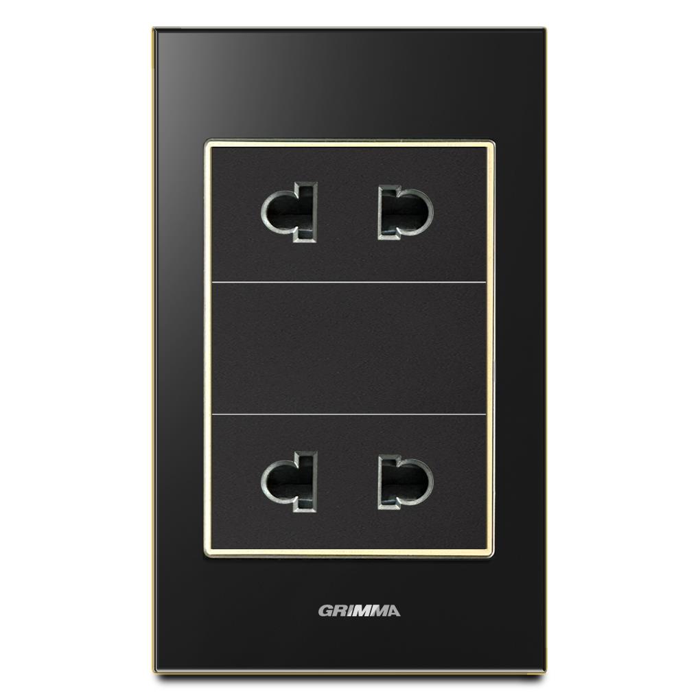 Bộ ổ cắm đôi 2 chấu Grimma, mặt kính cường lực G6 series G6GLB2SK2