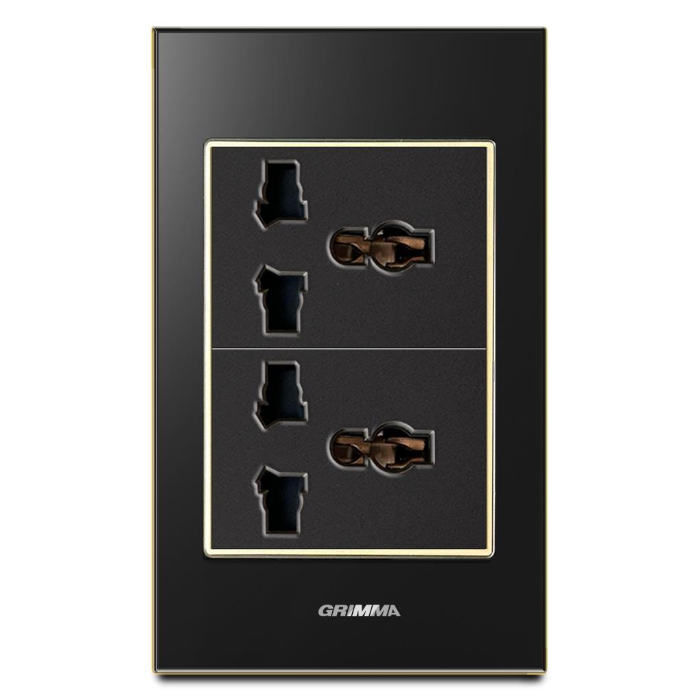 Bộ ổ cắm đôi 3 chấu Grimma, mặt kính cường lực G6 series G6GLB2SK3