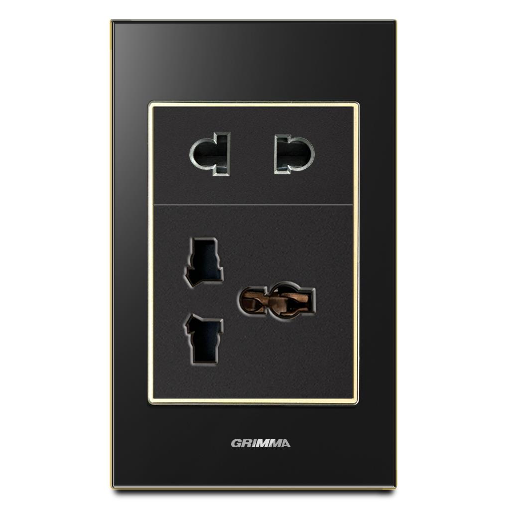 Bộ ổ cắm 2 chấu + 3 chấu Grimma, mặt kính cường lực G6 series G6GLBSK2SK3