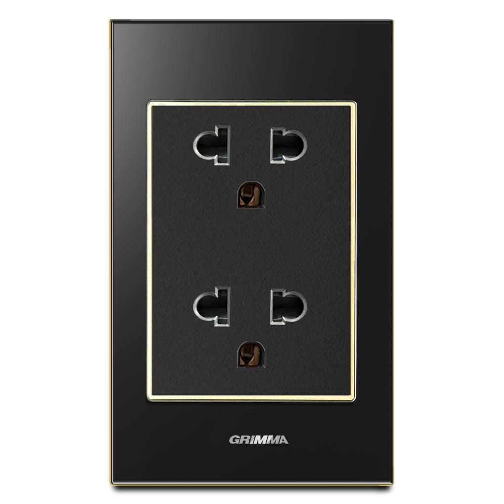 Bộ ổ cắm đôi 3 chấu Grimma, mặt kính cường lực G6 series G6GLBSK333
