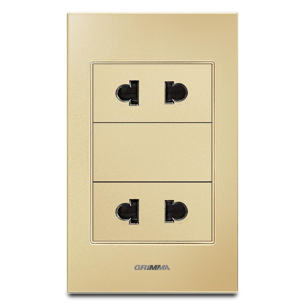 Bộ ổ cắm đôi 2 chấu Grimma, mặt kính cường lực G6 series G6GLG2SK2