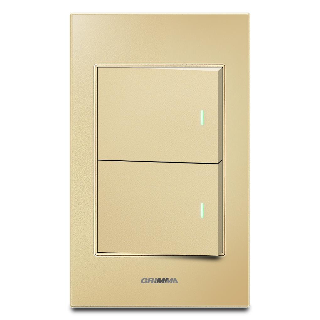 Bộ công tắc đôi 1 chiều Grimma, mặt kính cường lực G6 series G6GLGK21