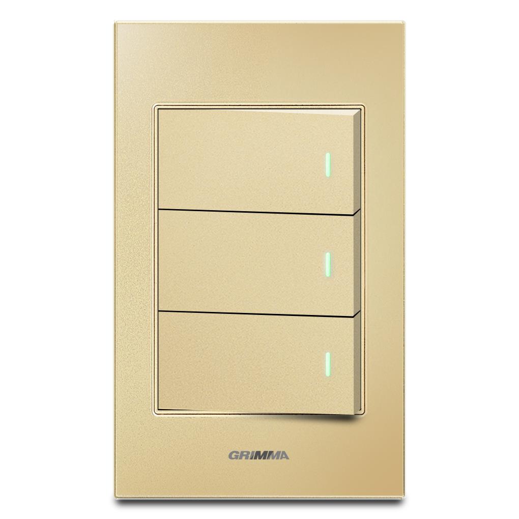 Bộ công tắc ba 1 chiều Grimma, mặt kính cường lực G6 series G6GLGK31