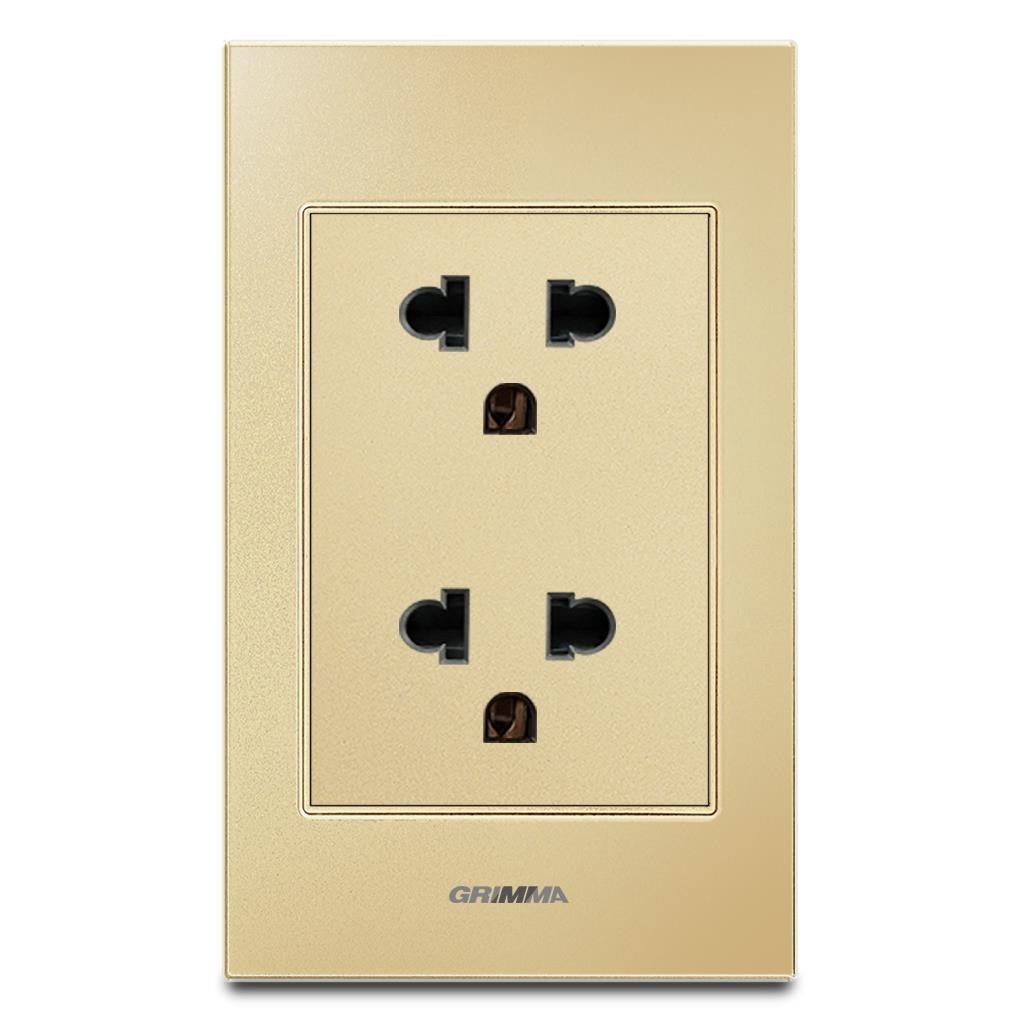 Bộ ổ cắm đôi 3 chấu Grimma, mặt kính cường lực G6 series G6GLGSK333