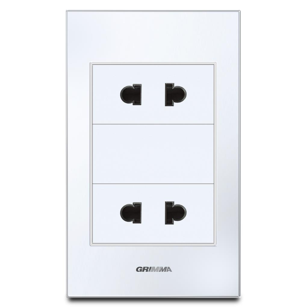 Bộ ổ cắm đôi 2 chấu Grimma, mặt kính cường lực G6 series G6GLW2SK2
