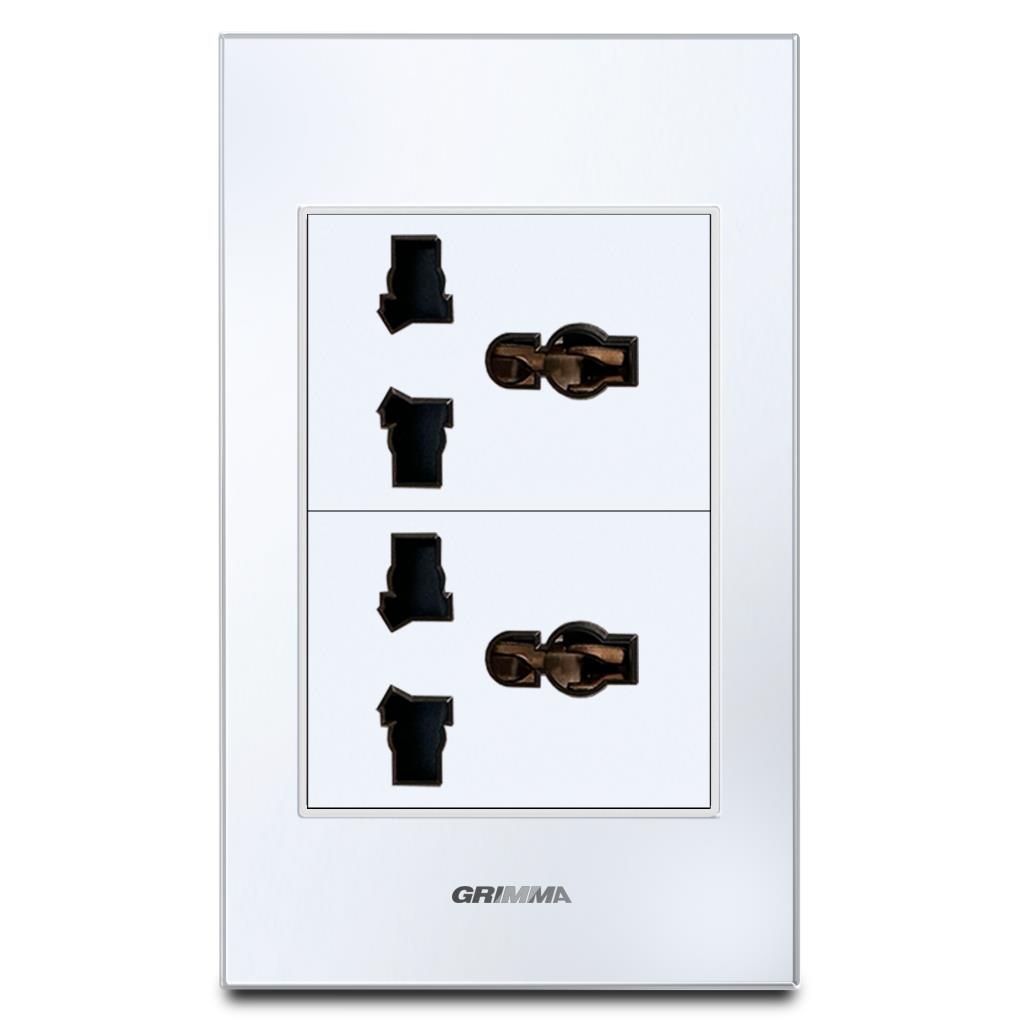 Bộ ổ cắm đôi 3 chấu Grimma, mặt kính cường lực G6 series G6GLW2SK3