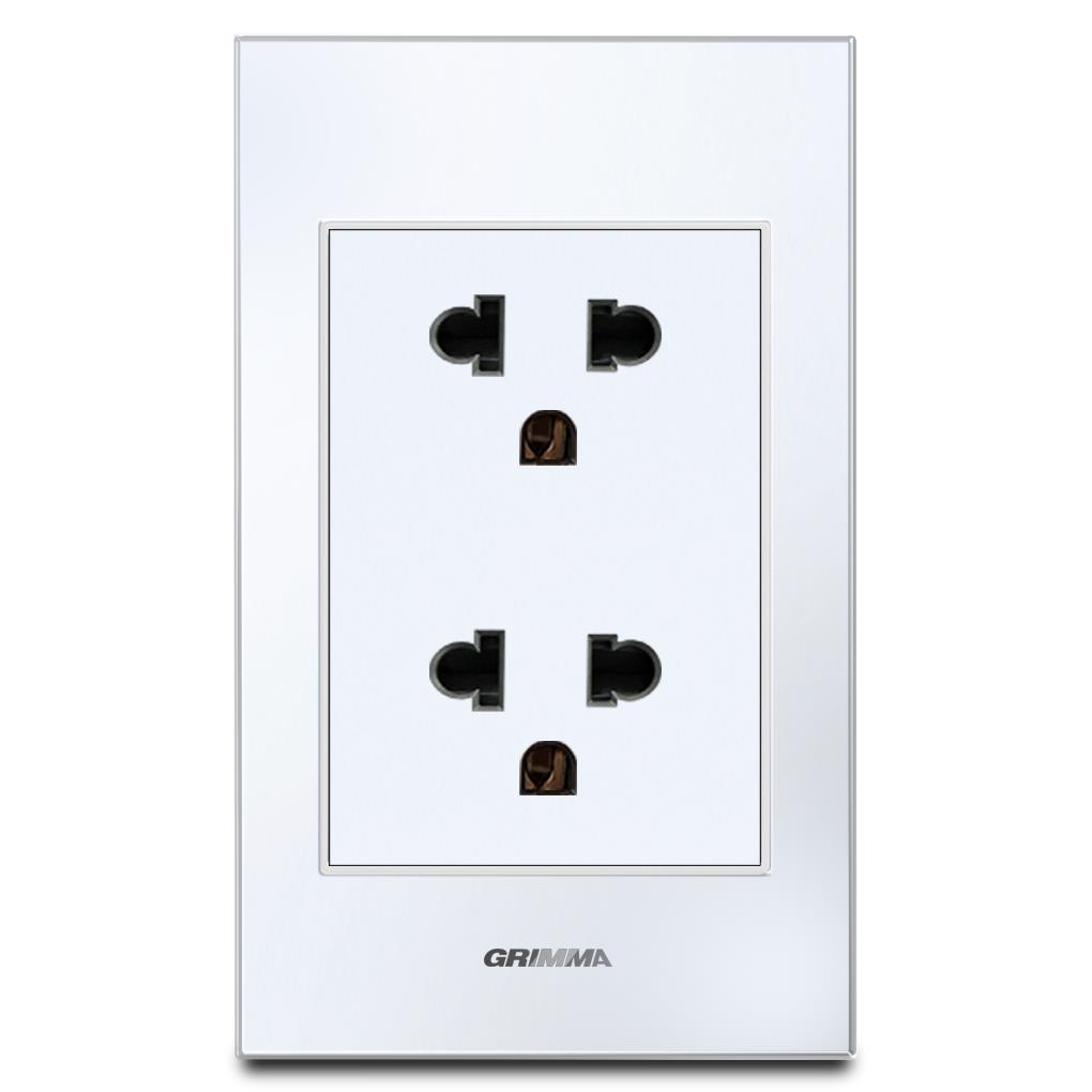 Bộ ổ cắm đôi 3 chấu Grimma, mặt kính cường lực G6 series G6GLWSK333